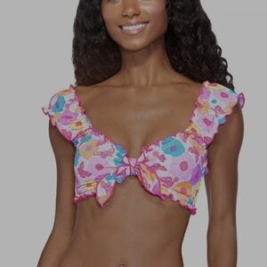 Breaking Waves Women's Floral Print Knot-Front Bralette Swim Top. Size Large. Ne